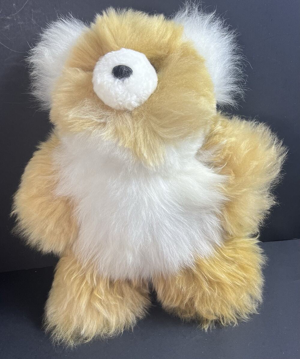 Soft Alpaca Teddy Bear Handmade In Peru from 100% Baby Alpaca Tan & Cream NEW